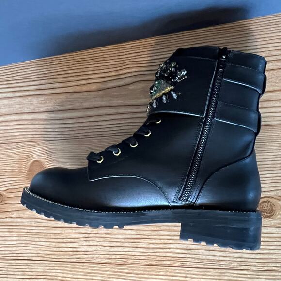 Kurt Geiger Black Leather Jeweled Sutton Eye Combat Boot Womens 35 EU - Picture 9 of 13